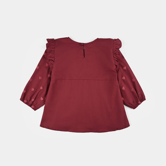 Girls Cotton Top Puffy Hearts-MAROON