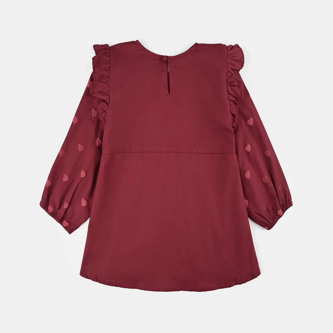 Girls Cotton Top Puffy Hearts-MAROON