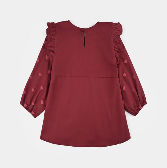 Girls Cotton Top Puffy Hearts-MAROON