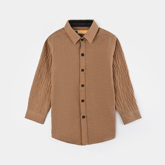 Boys Yarn Dyed Shirt (Dessert)-L.BROWN