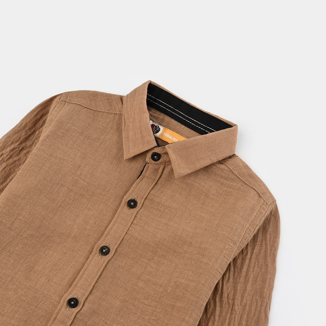 Boys Yarn Dyed Shirt (Dessert)-L.BROWN