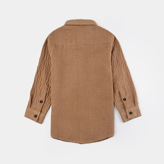 Boys Yarn Dyed Shirt (Dessert)-L.BROWN