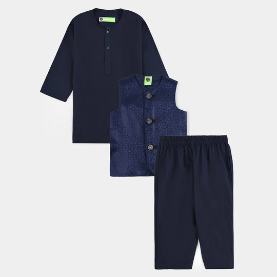 Infant Boys Cotton Poplin 3 Piece Suit (Pageant Blue)-NAVY