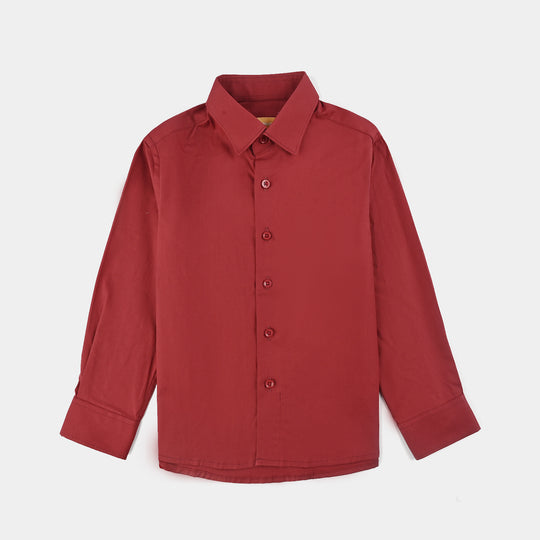 Boys Cotton Poplin Formal Shirt-RED