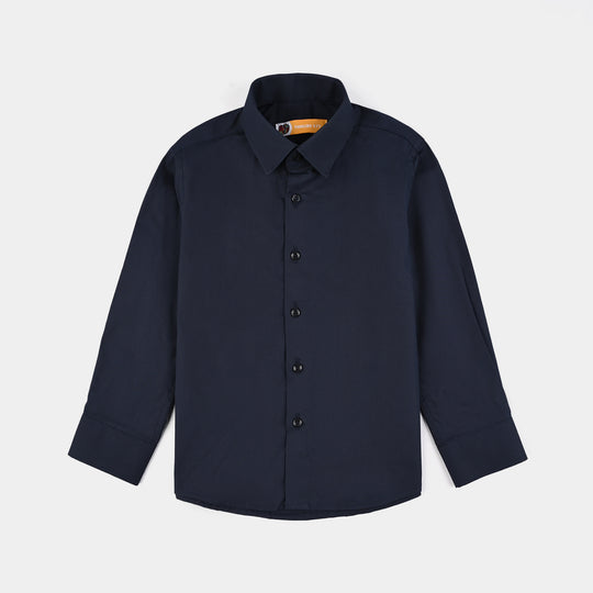 Boys Cotton Poplin Formal Shirt-NAVY