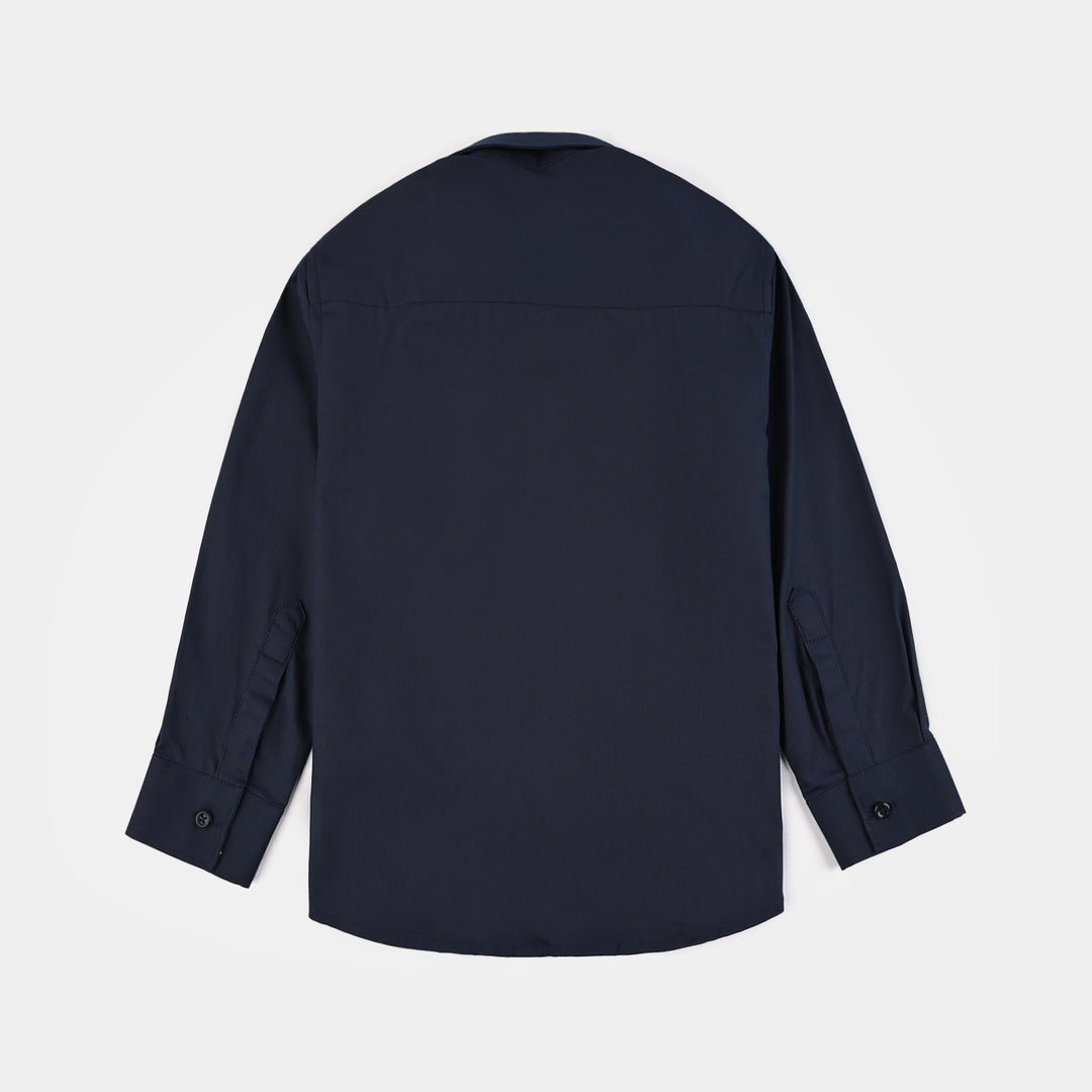 Boys Cotton Poplin Formal Shirt-NAVY