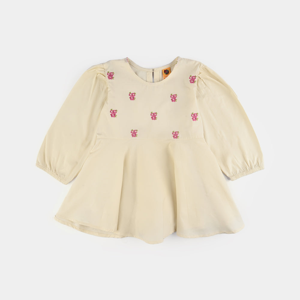 Girls Cotton Emb Co-Set White Swan-White