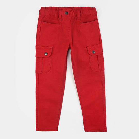 Girls Cotton Twill Pant Flaps-Red