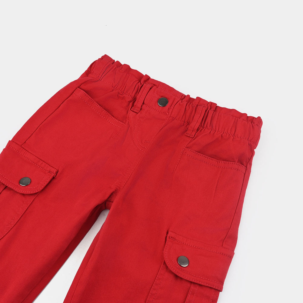 Girls Cotton Twill Pant Flaps-Red