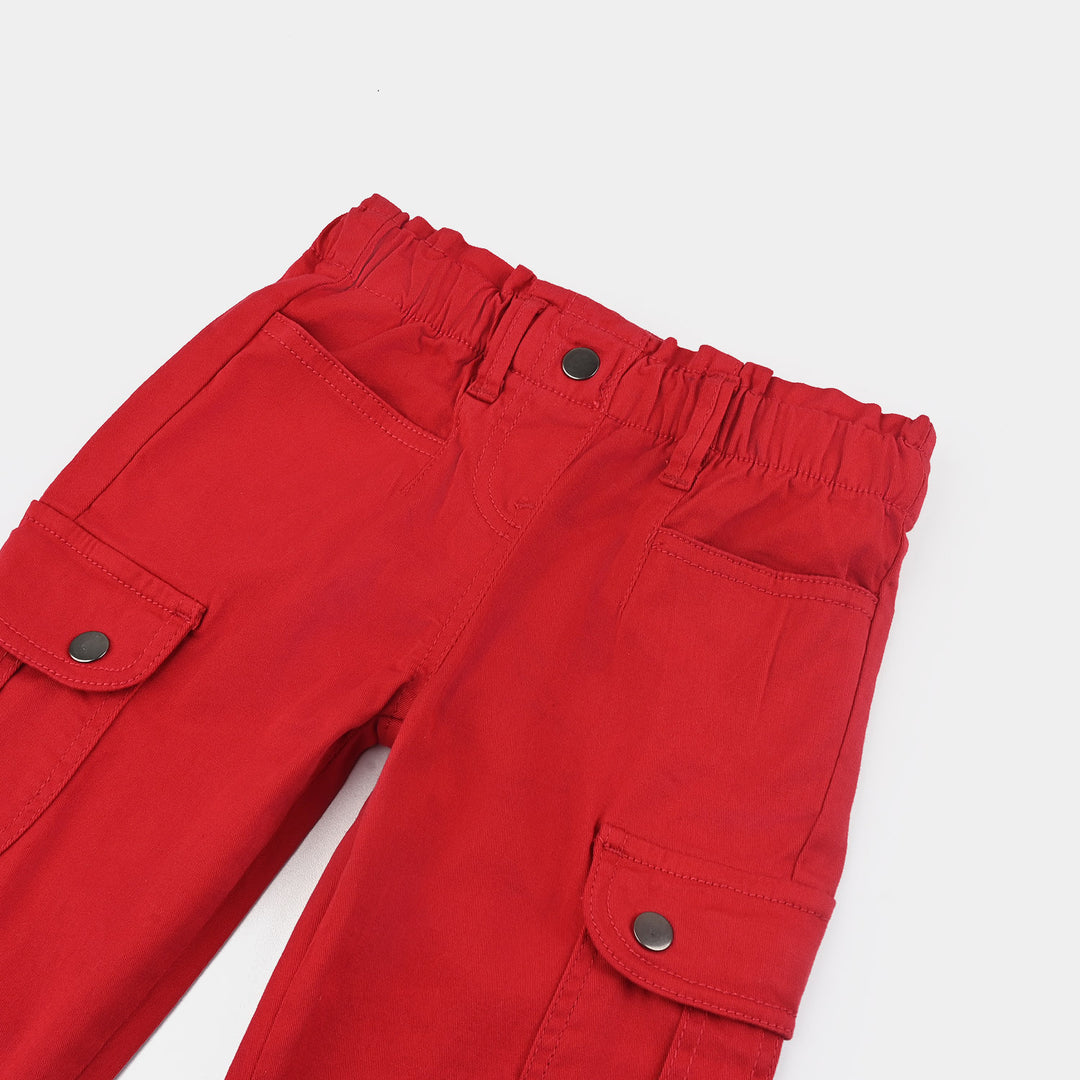 Girls Cotton Twill Pant Flaps-Red