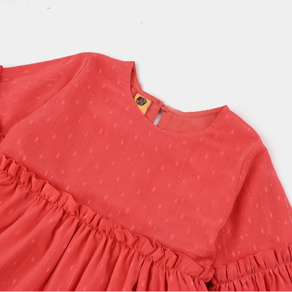 Girls Chiffon Casual Frock Tangy-ORANGE