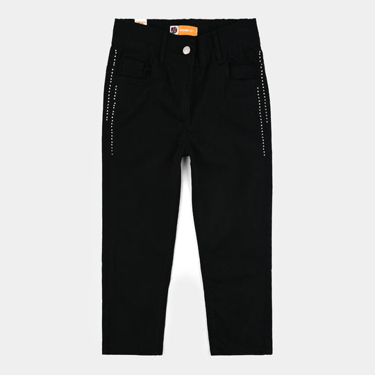 Girls Cotton Twill Pant Pearl Lines-BLACK
