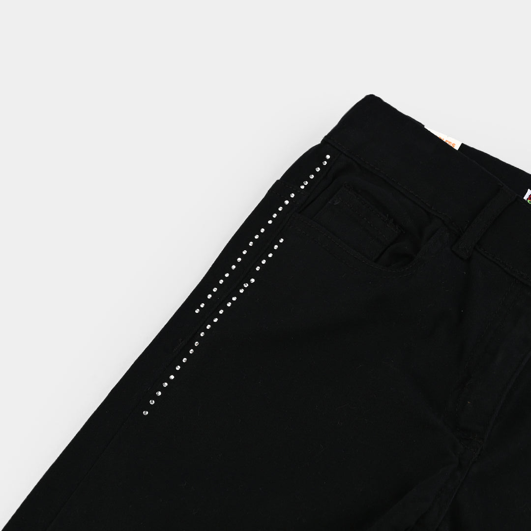 Girls Cotton Twill Pant Pearl Lines-BLACK