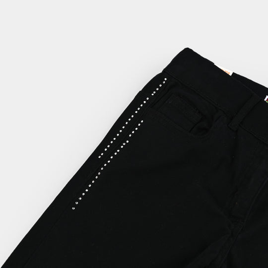 Girls Cotton Twill Pant Pearl Lines-BLACK