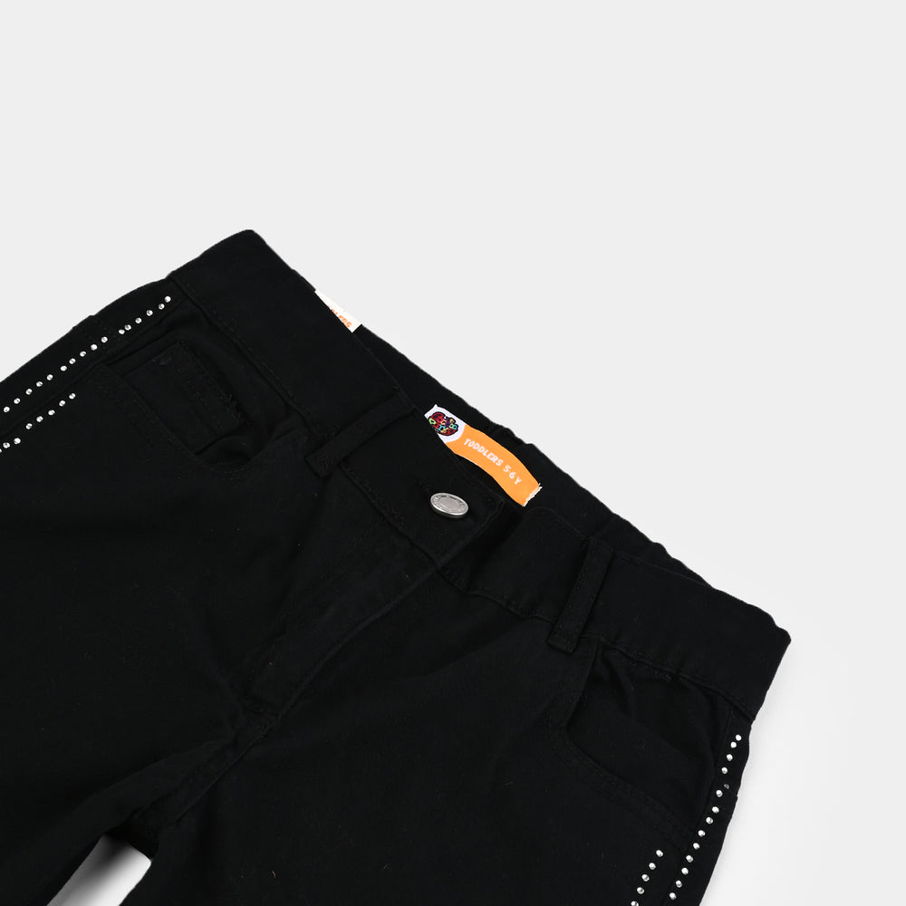 Girls Cotton Twill Pant Pearl Lines-BLACK