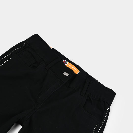 Girls Cotton Twill Pant Pearl Lines-BLACK
