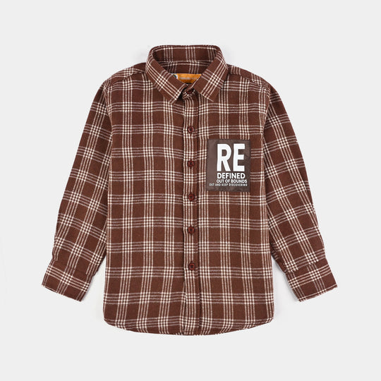Boys Flannel Shirt F/S (Re-Defined)-Brown Check