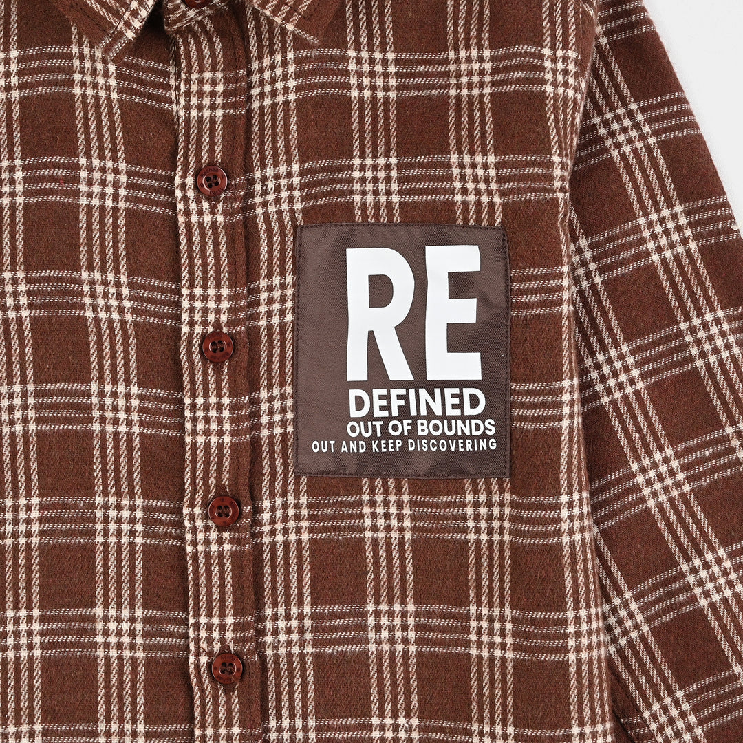 Boys Flannel Shirt F/S (Re-Defined)-Brown Check