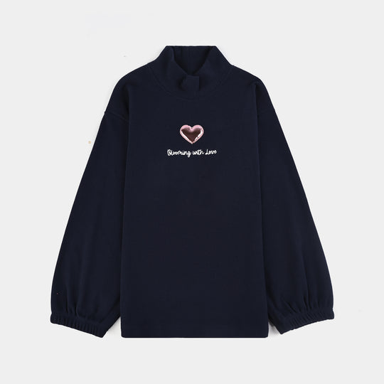 Girls Fleece Sweatshirt Blooming with Love-NAVY