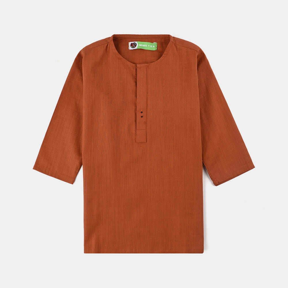 Infant Boys Cotton Slub 3Piece Suit (Bombay Brown)-Rust