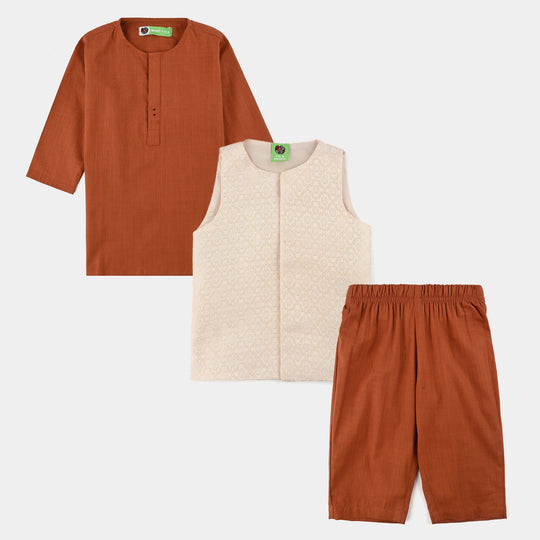 Infant Boys Cotton Slub 3Piece Suit (Bombay Brown)-Rust