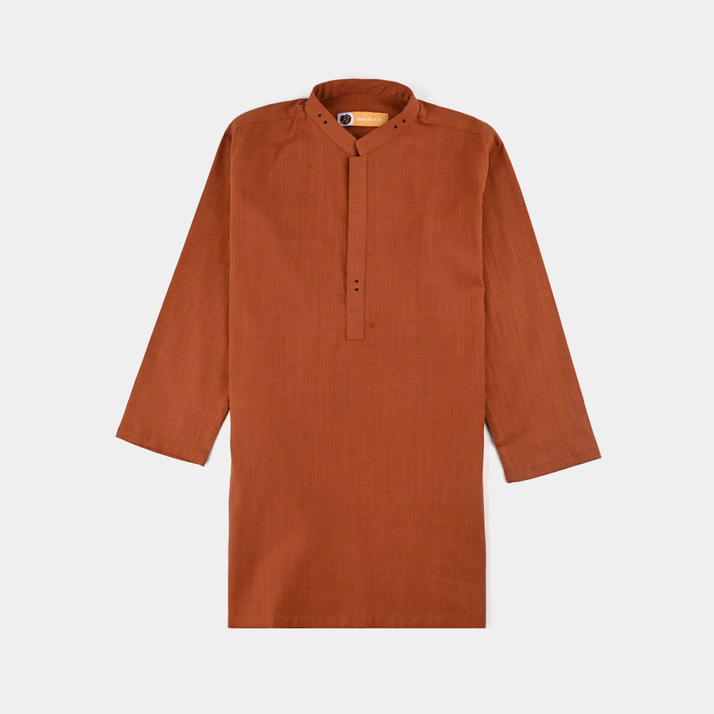 Boys Cotton Slub 3Piece Suit (Bombay Brown)-Rust