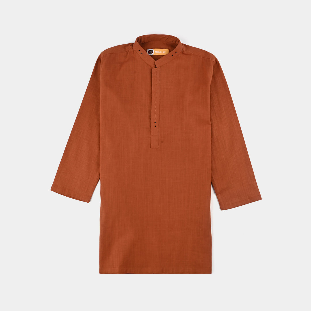Boys Cotton Slub 3Piece Suit (Bombay Brown)-Rust