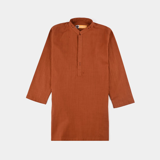 Boys Cotton Slub 3Piece Suit (Bombay Brown)-Rust