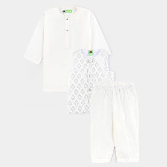 Infant Boys Cotton Poplin 3Piece Suit-White