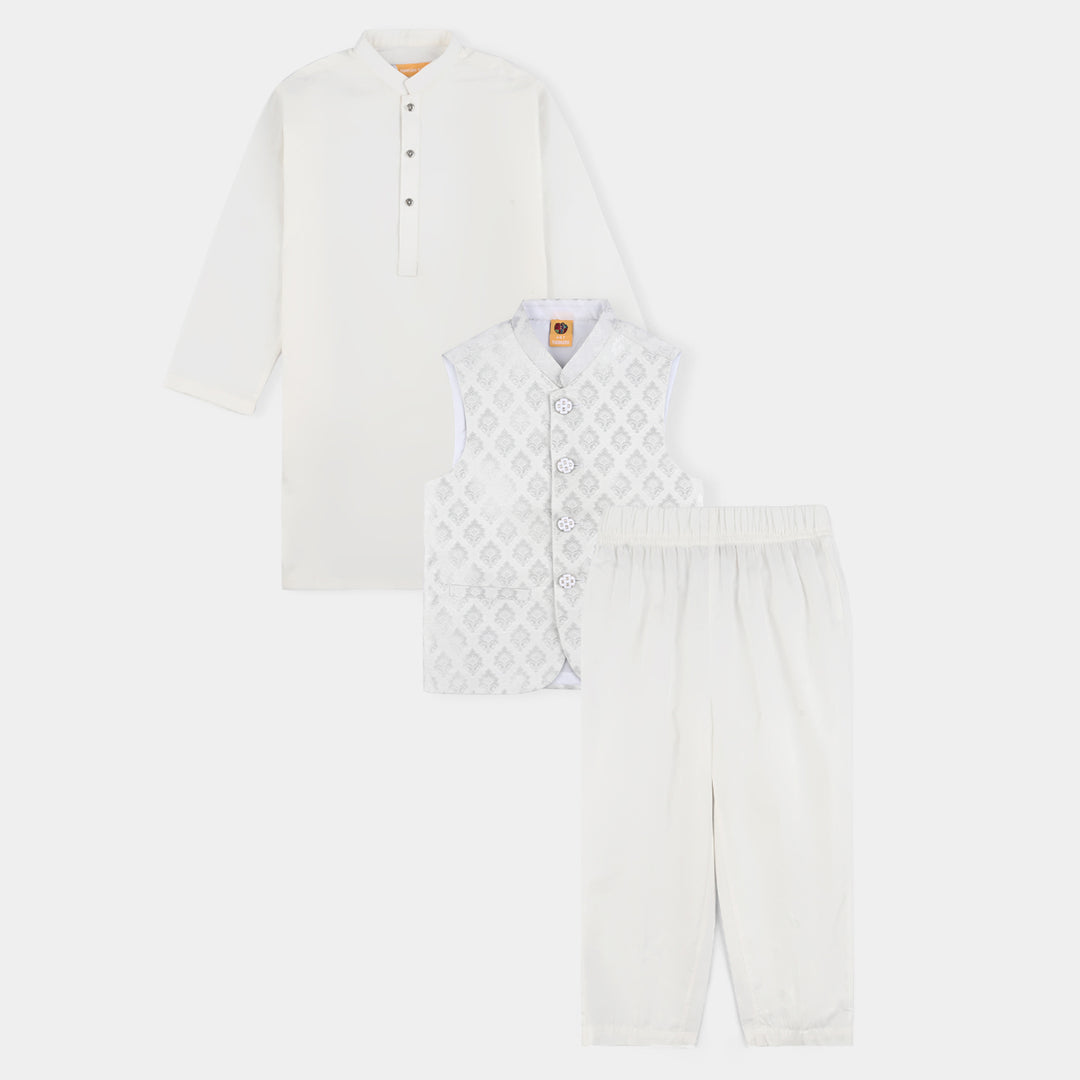 Boys Cotton Poplin 3Piece Suit-White