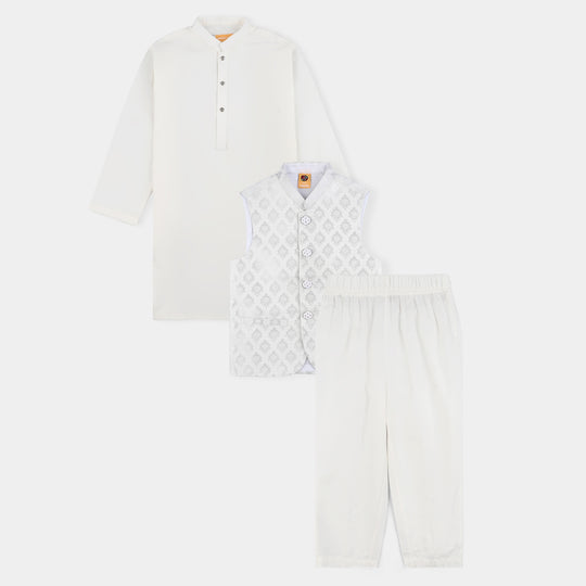 Boys Cotton Poplin 3Piece Suit-White