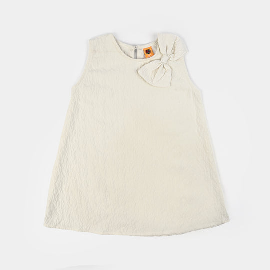 Girls Poly Net Casual Frock Bow-WHITE