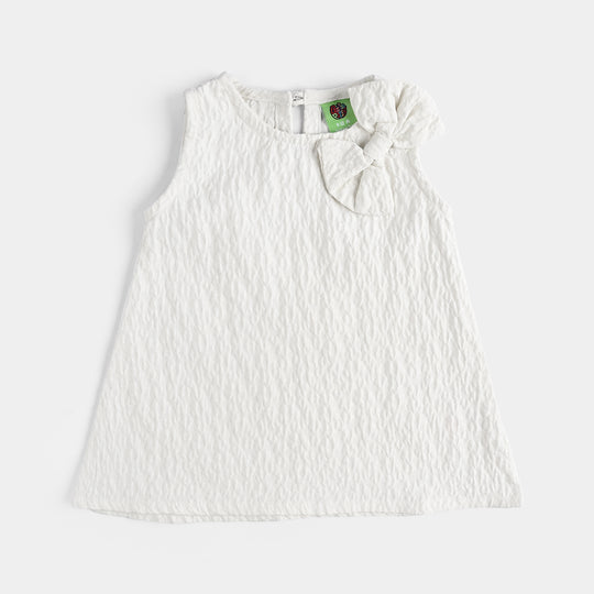 Infant Girls Poly Net Casual Frock Bow-WHITE