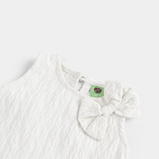 Infant Girls Poly Net Casual Frock Bow-WHITE