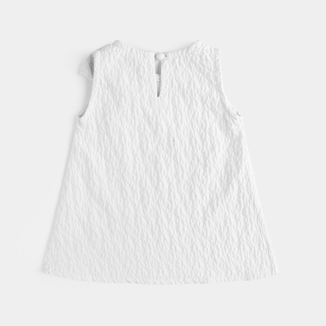 Infant Girls Poly Net Casual Frock Bow-WHITE
