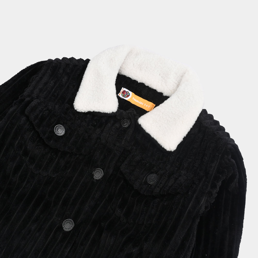 Girls Corduroy Woven Jacket Sherpa Ginger-BLACK