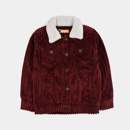 Girls Corduroy Woven Jacket Sherpa Ginger-RED
