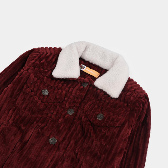 Girls Corduroy Woven Jacket Sherpa Ginger-RED