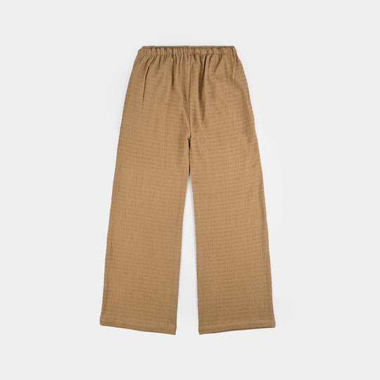 Teens Girls Poly Viscose CO-Ord Set Textured-COFFEE