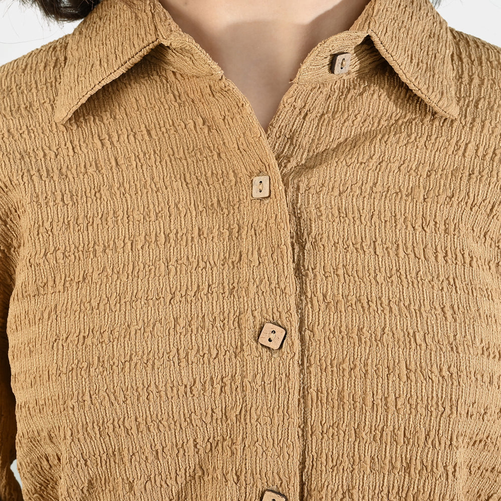 Teens Girls Poly Viscose CO-Ord Set Textured-COFFEE