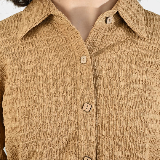 Teens Girls Poly Viscose CO-Ord Set Textured-COFFEE