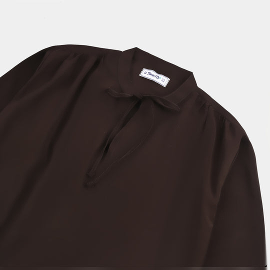 Teens Girls Poly Viscose Casual Top Breeze Textured -D.Brown