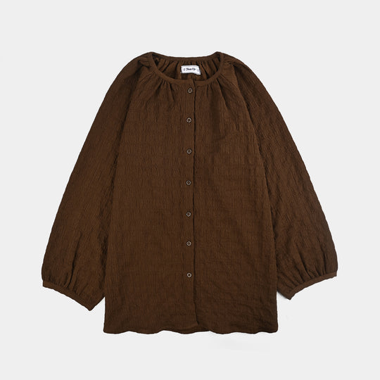 Teens Girls Poly Viscose Casual Top Crinkle-BROWN