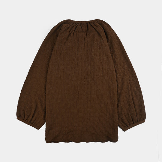 Teens Girls Poly Viscose Casual Top Crinkle-BROWN