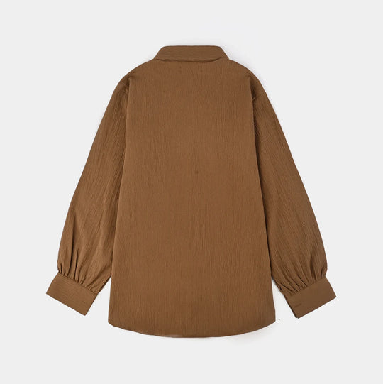 Teens Girls Poly Viscose Brown  Crinkle Casual Top-D.Brown