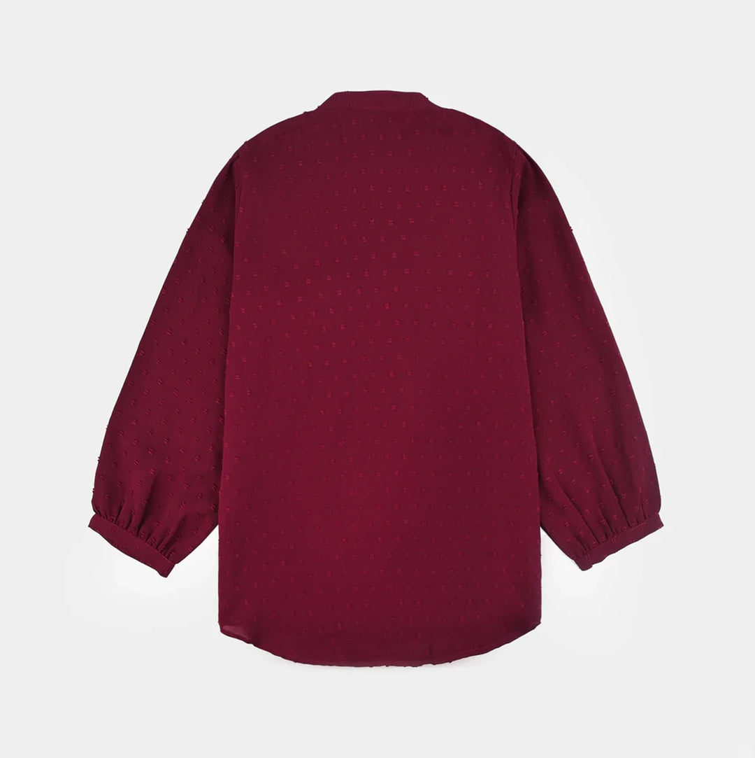 Teens Girls Poly Cotton Maroon Motif Casual Top-MAROON