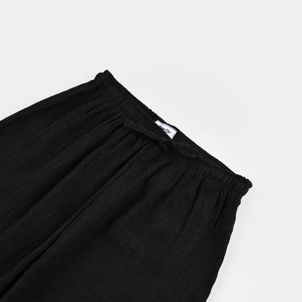 Teens Girls Cotton Trouser Grey Textured-CHARCOAL