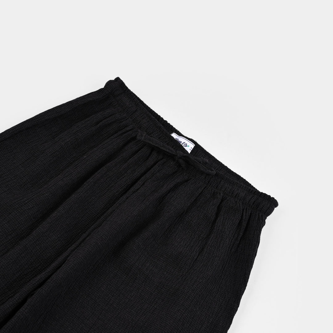 Teens Girls Cotton Trouser Grey Textured-CHARCOAL