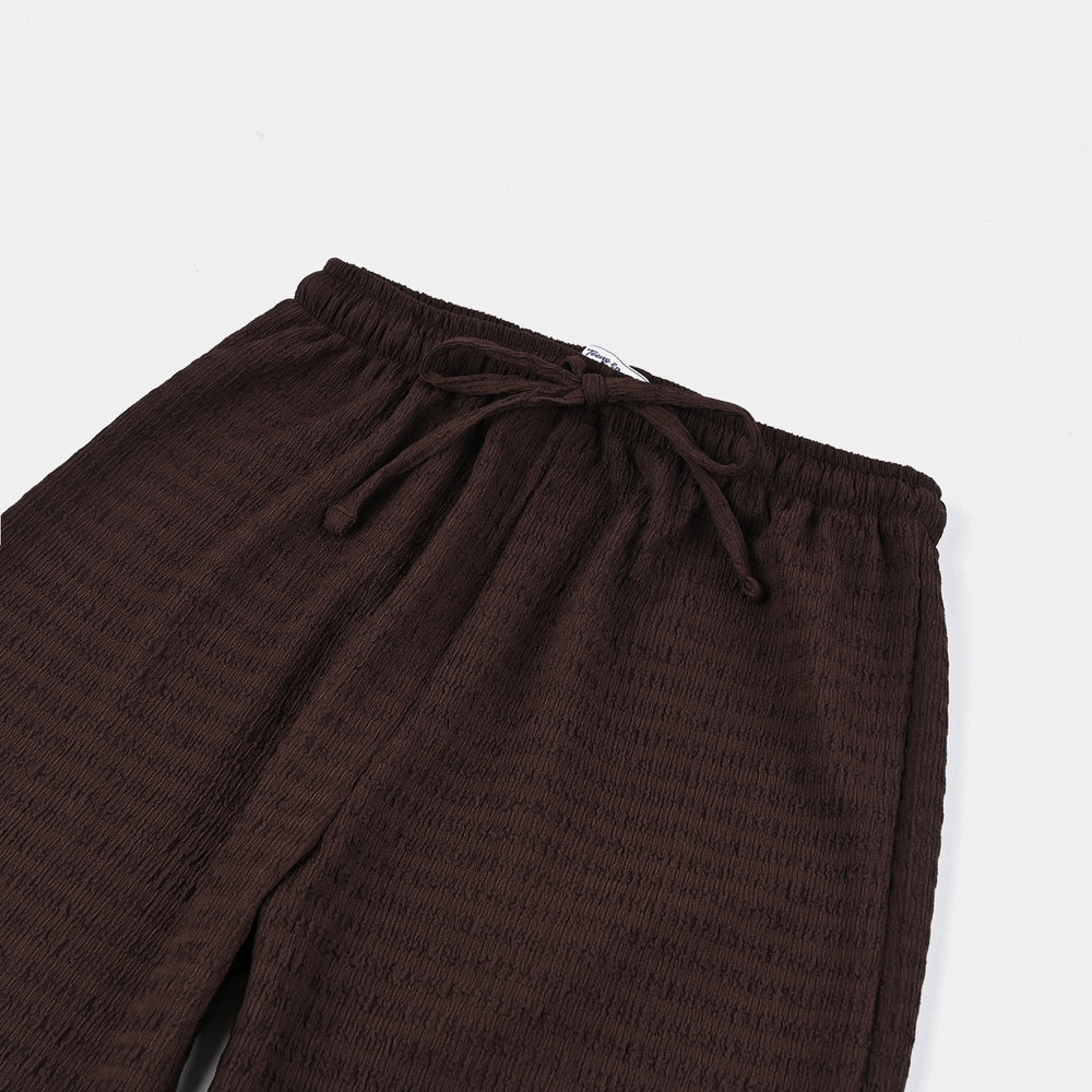 Teens Girls Poly Viscose Trouser Brown Textured-BROWN