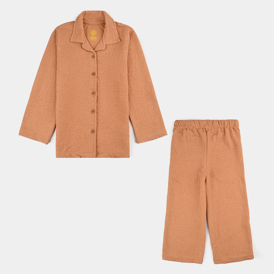 Girls Jacquard 2 Piece Brown Texture-BROWN